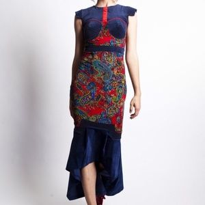 Nuvula red and blue, high-low paisley dress - NWT